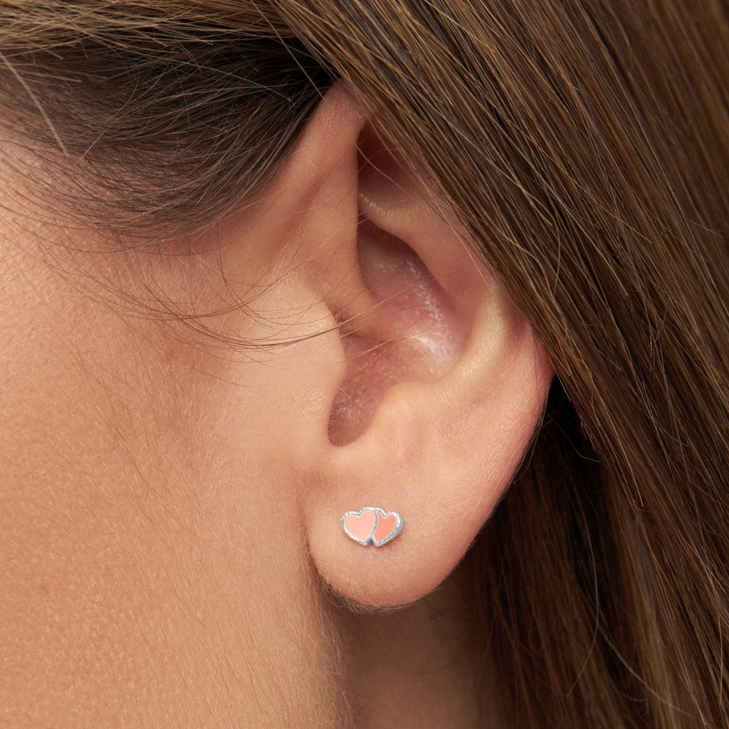 LULU Copenhagen 2Hearts ørering 1 stk forsølvet Ear stud, 1 pcs Burnt Coral-Orange Coral