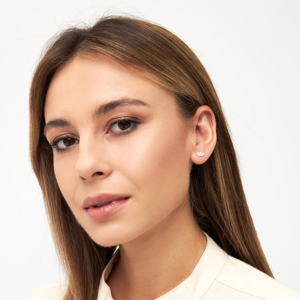 LULU Copenhagen 2Hearts ørering 1 stk forsølvet Ear stud, 1 pcs Burnt Coral-Orange Coral