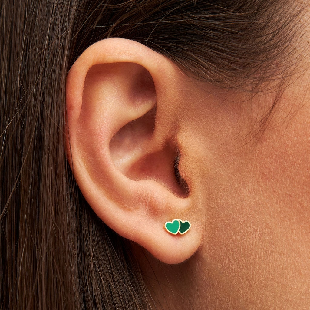 LULU Copenhagen 2Hearts ørering 1 stk forgyldt Ear stud, 1 pcs Green/Light Green