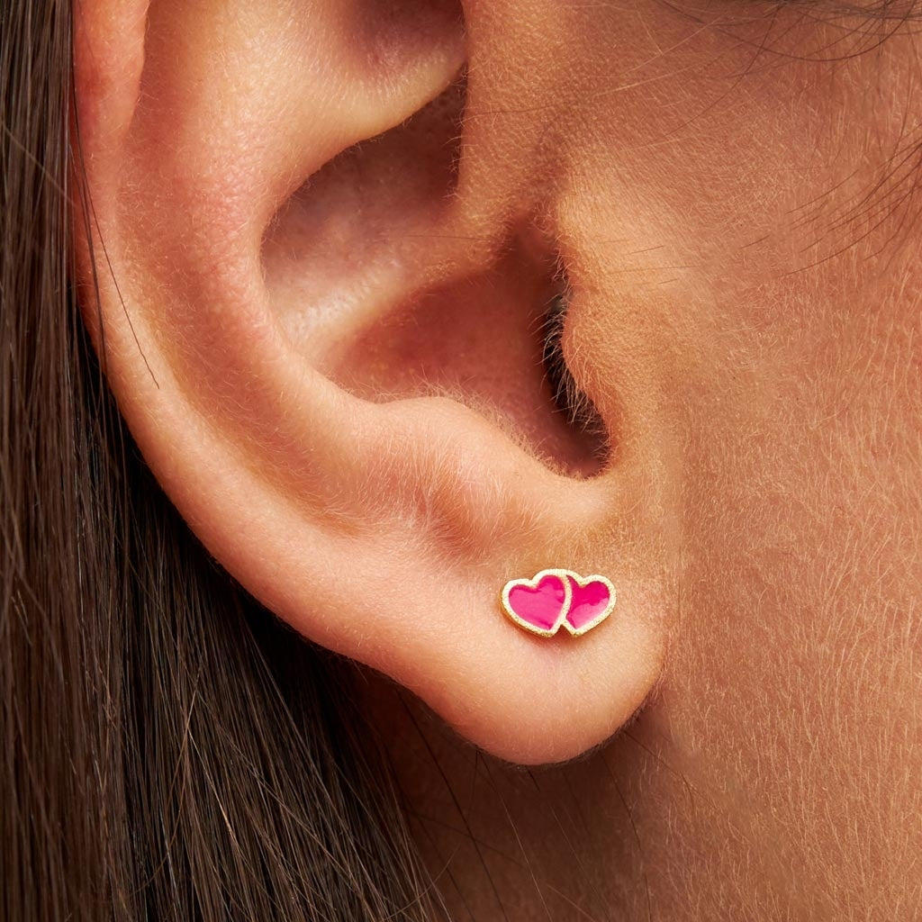 LULU Copenhagen 2Hearts ørering 1 stk forgyldt Ear stud, 1 pcs Plum