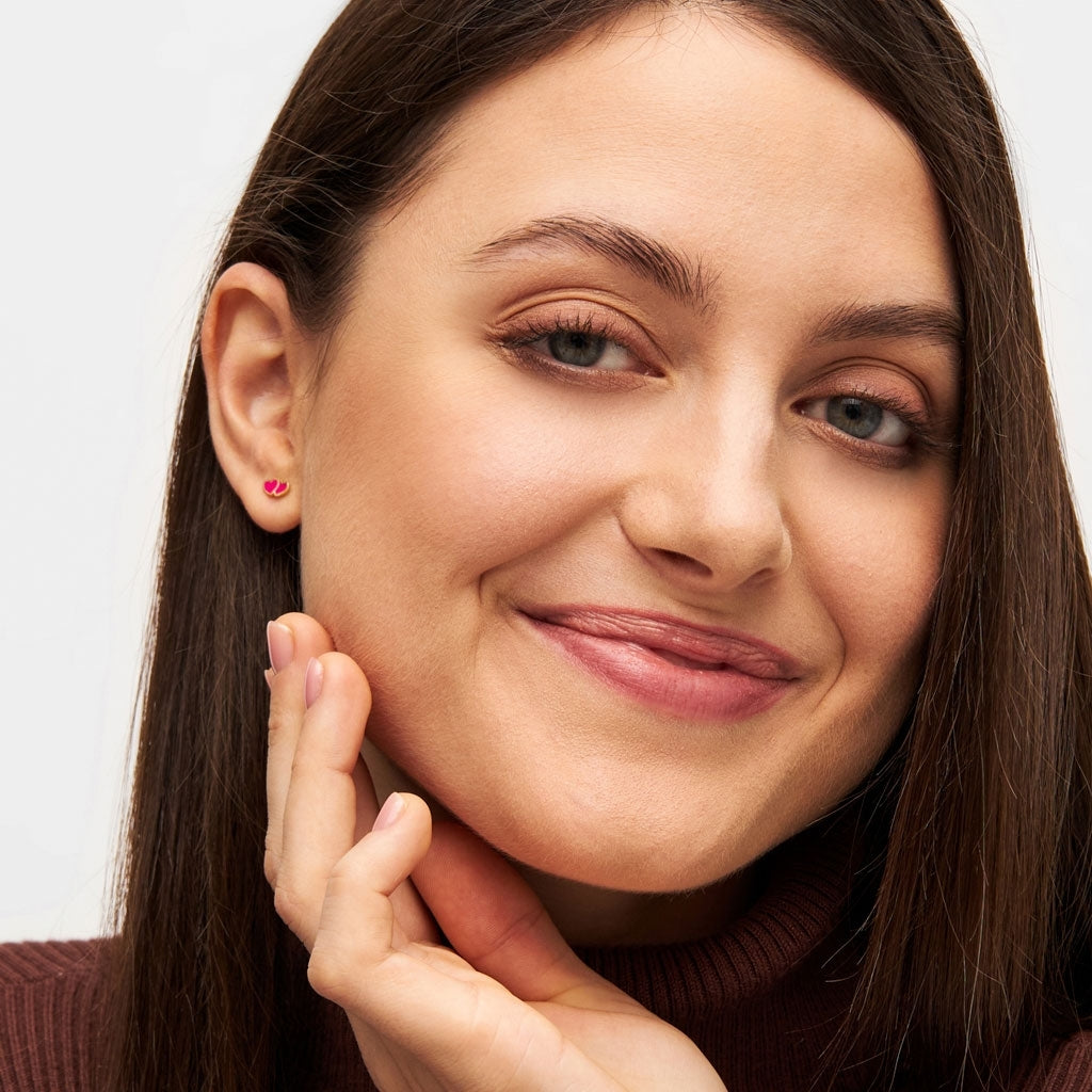 LULU Copenhagen 2Hearts ørering 1 stk forgyldt Ear stud, 1 pcs Plum