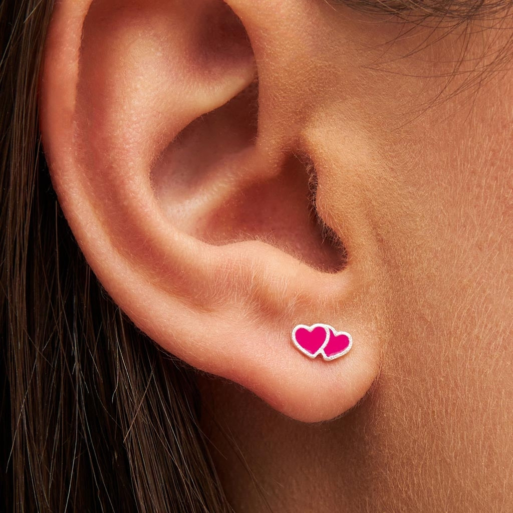 LULU Copenhagen 2Hearts ørering 1 stk forsølvet Ear stud, 1 pcs Plum