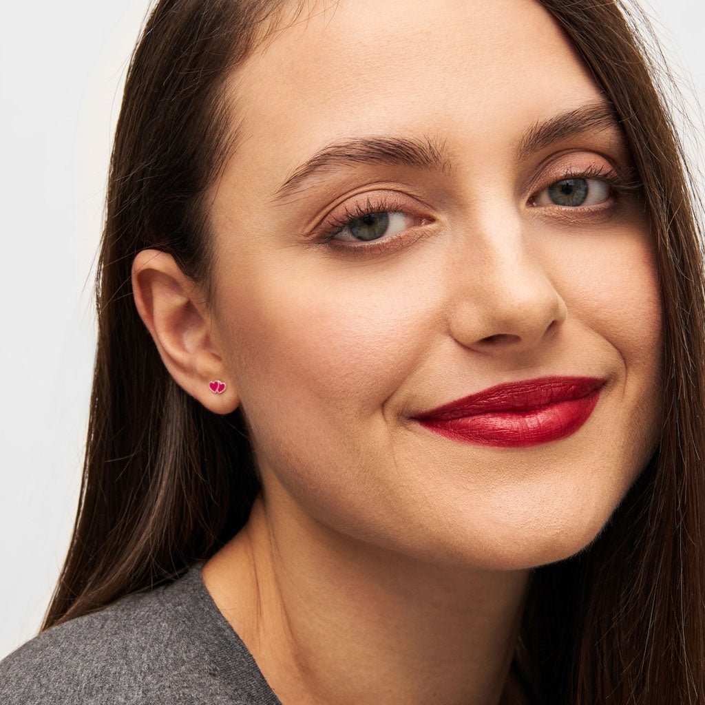 LULU Copenhagen 2Hearts ørering 1 stk forsølvet Ear stud, 1 pcs Plum