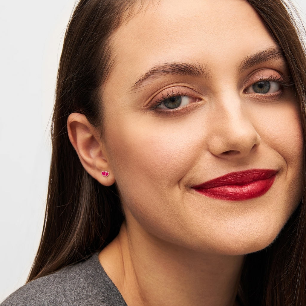 LULU Copenhagen 2Hearts ørering 1 stk forsølvet Ear stud, 1 pcs Plum