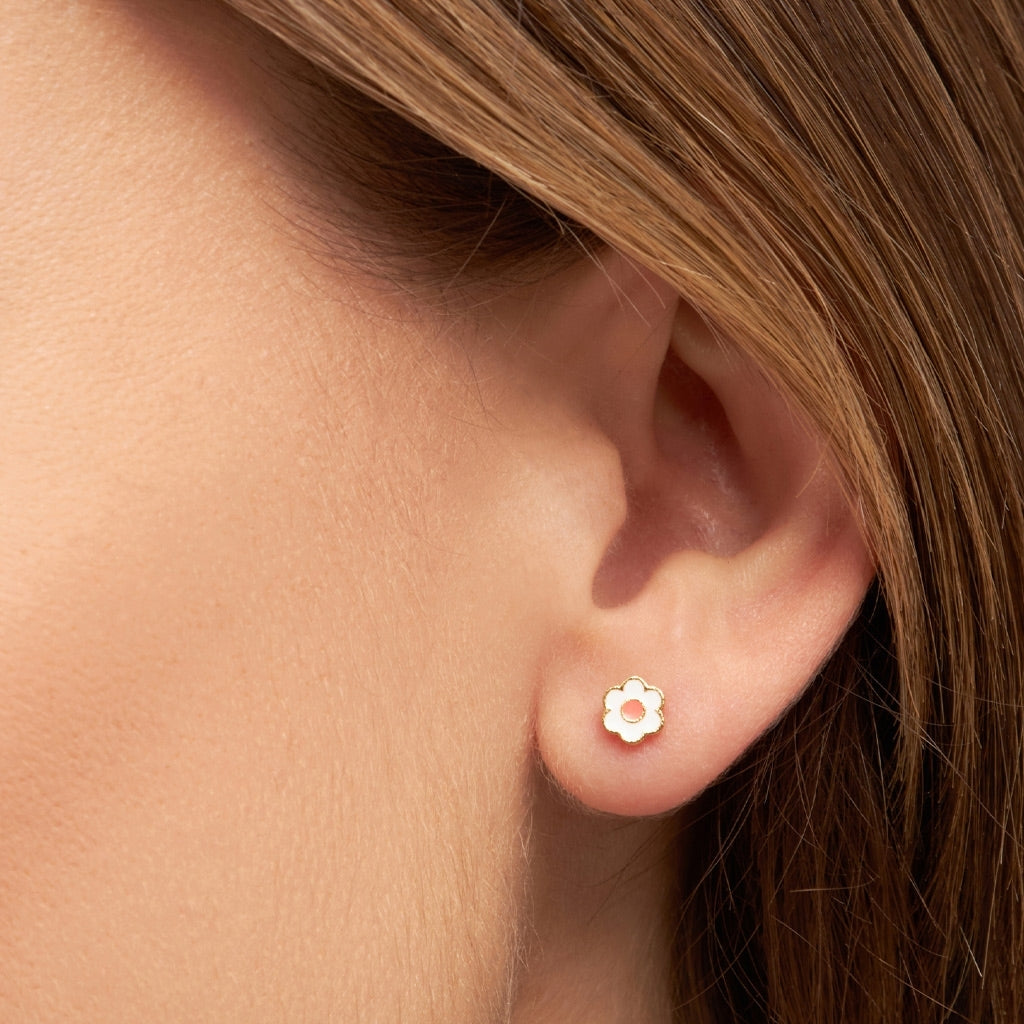 LULU Copenhagen Anemone ørering 1 stk forgyldt Ear stud, 1 pcs Orange/Coral - White