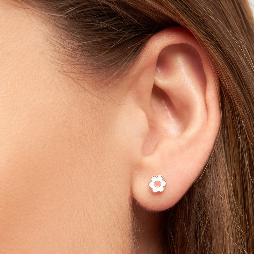 LULU Copenhagen Anemone ørering 1 stk forsølvet Ear stud, 1 pcs Orange/Coral - White