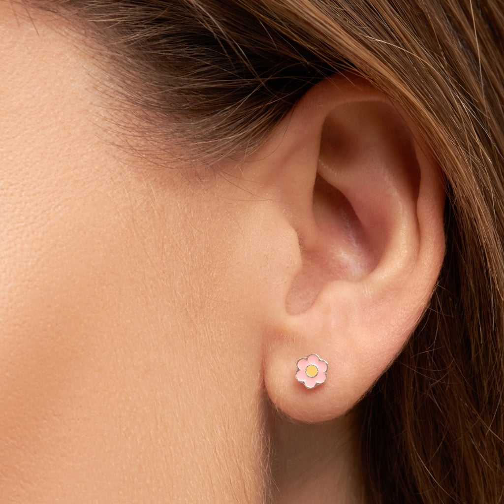 LULU Copenhagen Anemone ørering 1 stk forsølvet Ear stud, 1 pcs Yellow-Pink