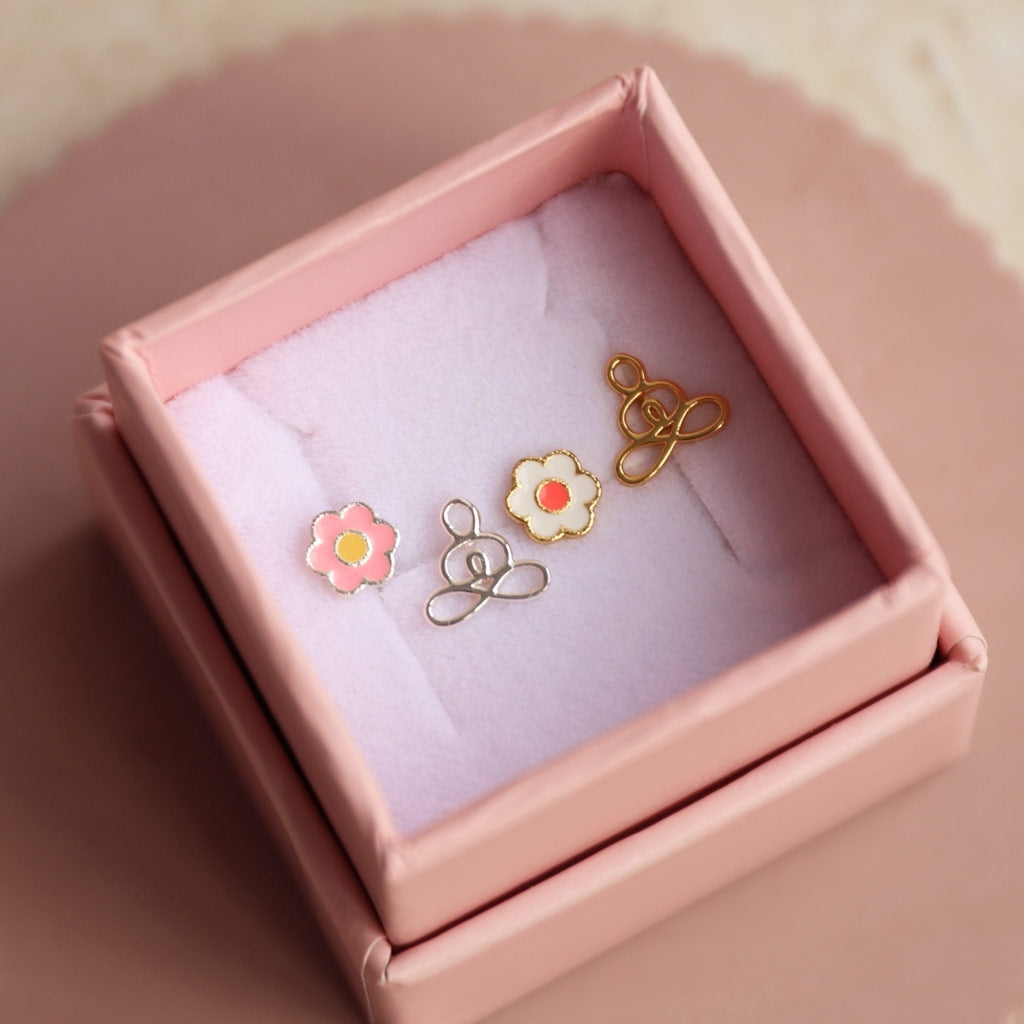 LULU Copenhagen Anemone ørering 1 stk forsølvet Ear stud, 1 pcs Yellow-Pink