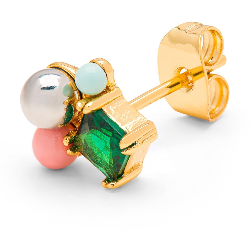 LULU Copenhagen Bouquet Green Bling ørering 1 stk Ear stud, 1 pcs Forgyldt