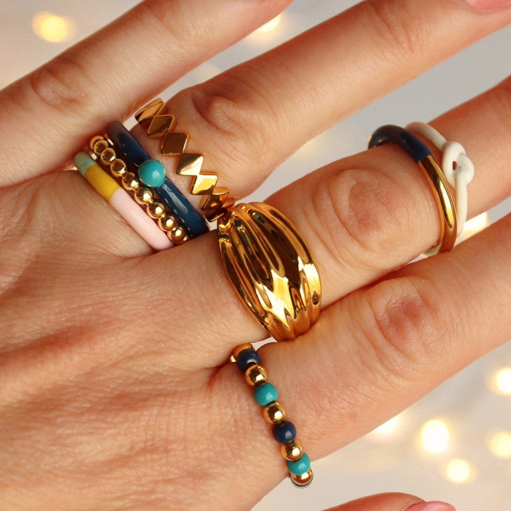 LULU Copenhagen Color Ball Beads Ring Rings Retro Blue/Retro Dark Blue/Gold Plated