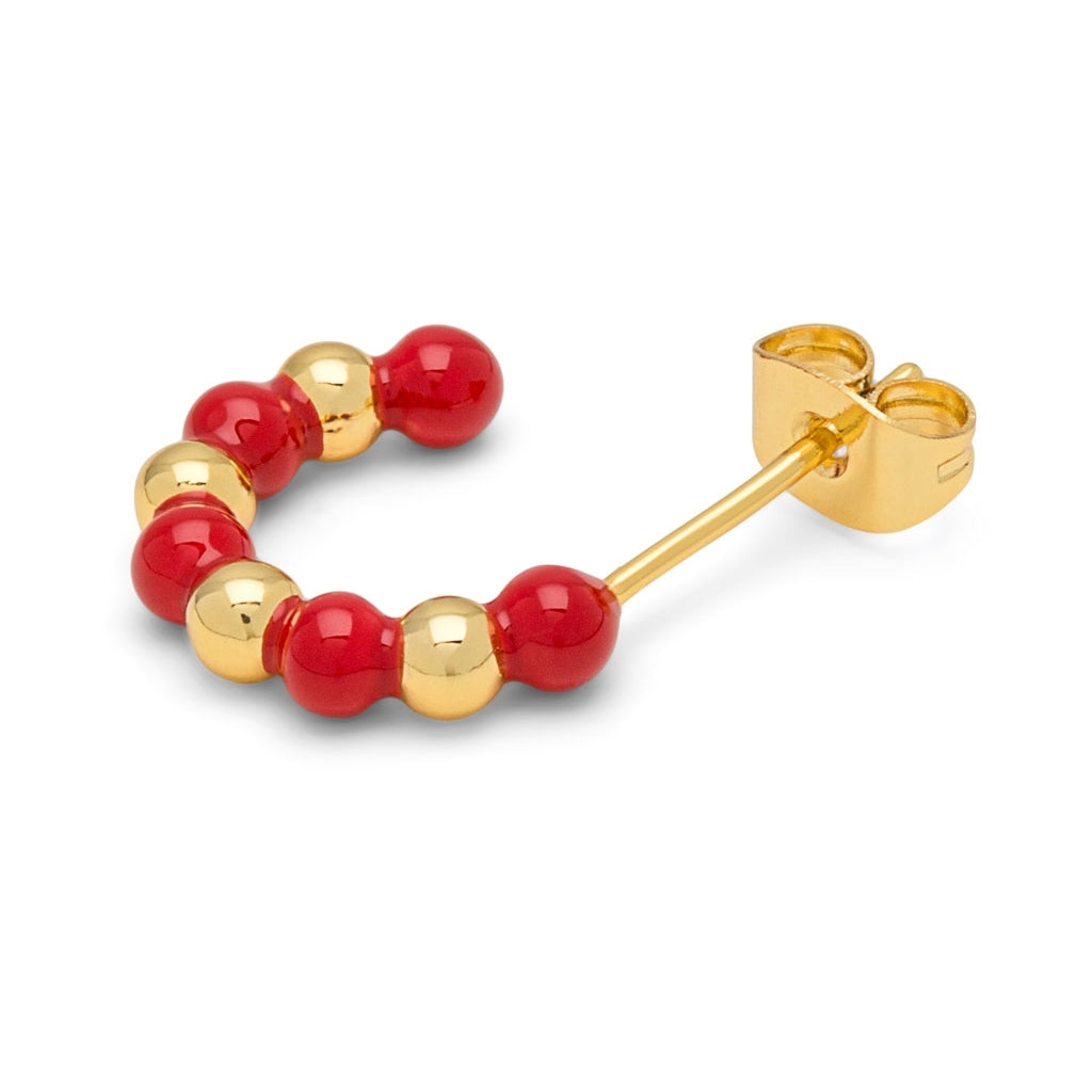 LULU Copenhagen Color Ball Beads Hoops par Hoops Gold Plated/Passion Red