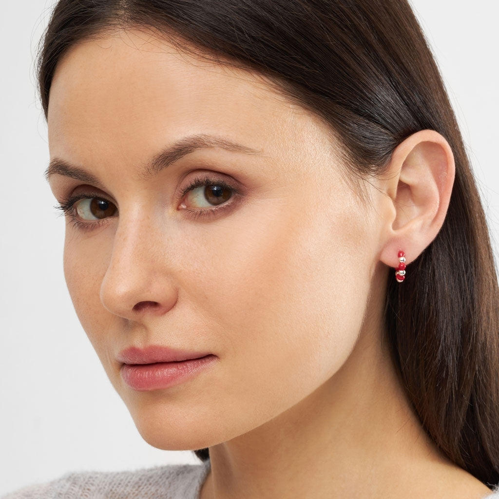 LULU Copenhagen Color Ball Beads Hoops par Hoops Silver Plated/Passion Red