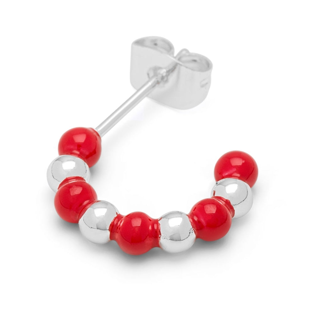 LULU Copenhagen Color Ball Beads Hoops par Hoops Silver Plated/Passion Red