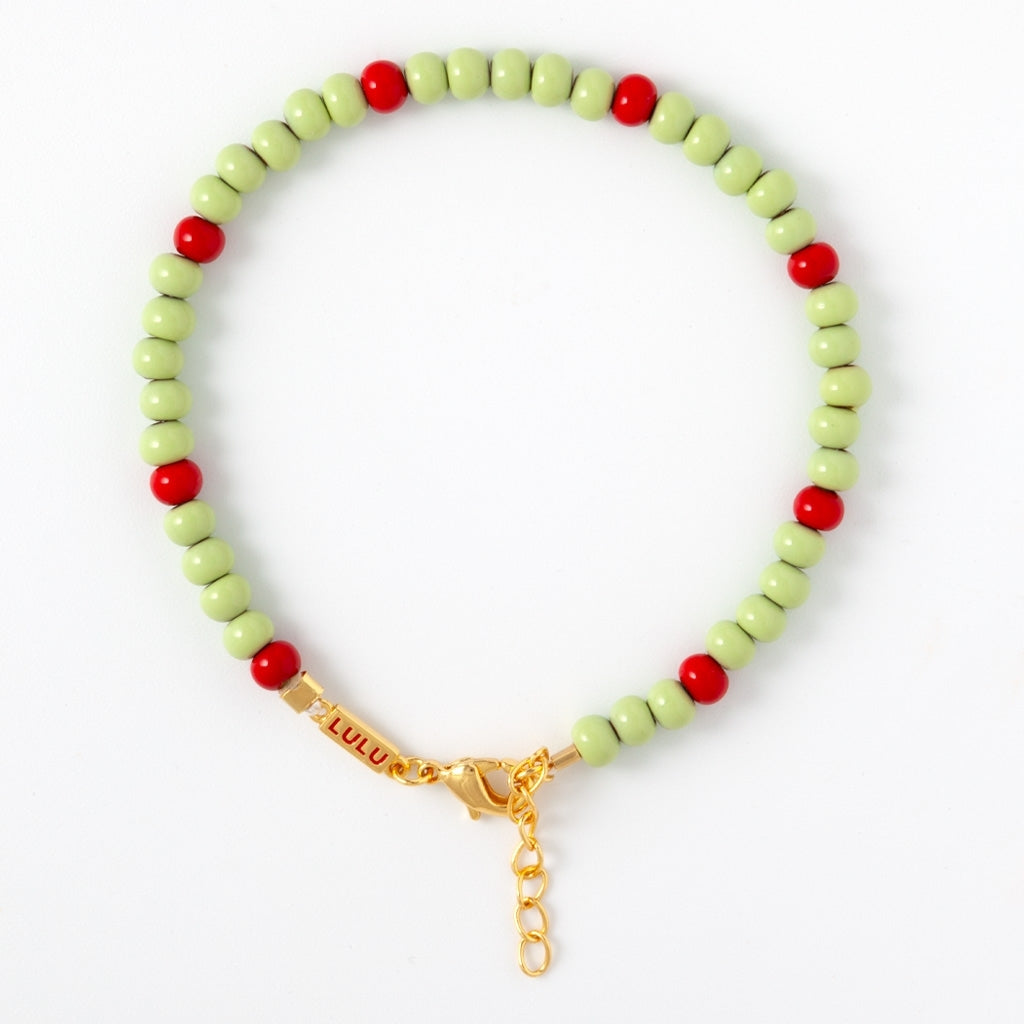 LULU Copenhagen Color Ball Armbånd Bracelets Silk Light Green/Passion Red