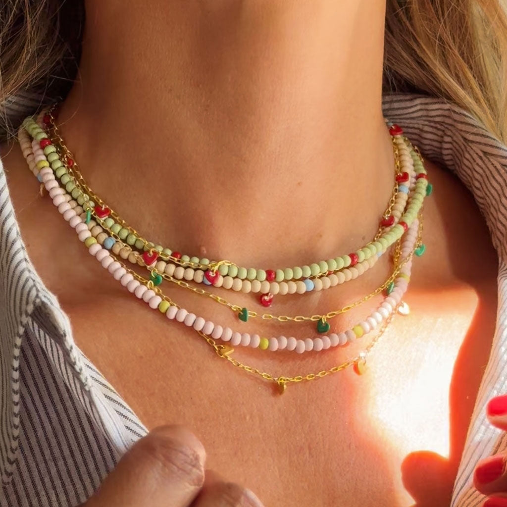 LULU Copenhagen Color Ball Halskæde kort Necklaces Silke Light Pink/ Lime