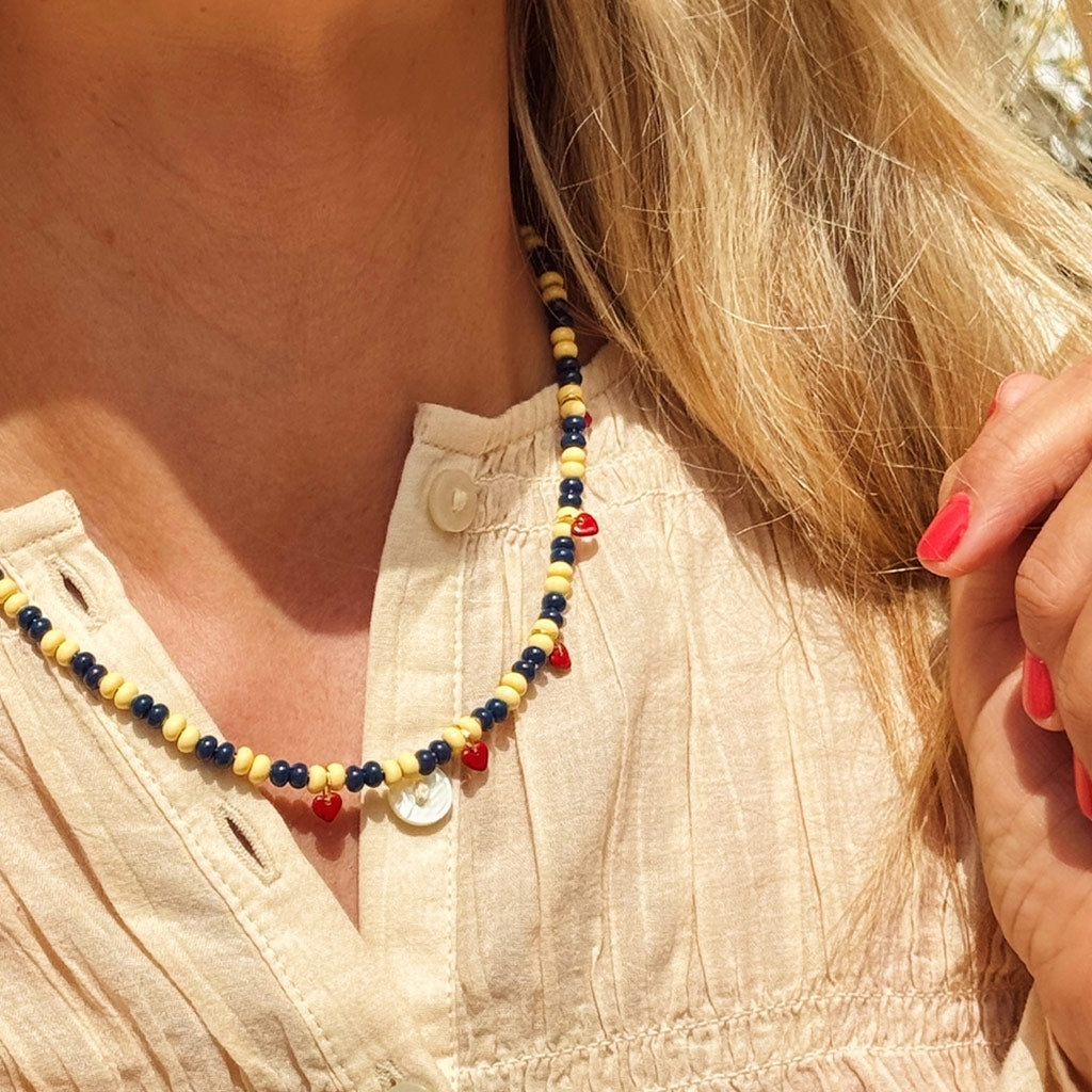 LULU Copenhagen Color Ball Heart Halskæde Necklaces Soft Yellow/Retro Dark Blue