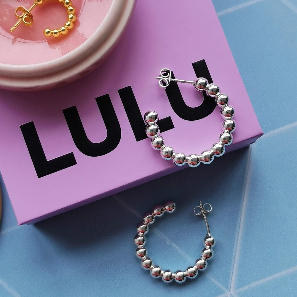 LULU Copenhagen Color Ball Hoops Large par Hoops Silver Plated