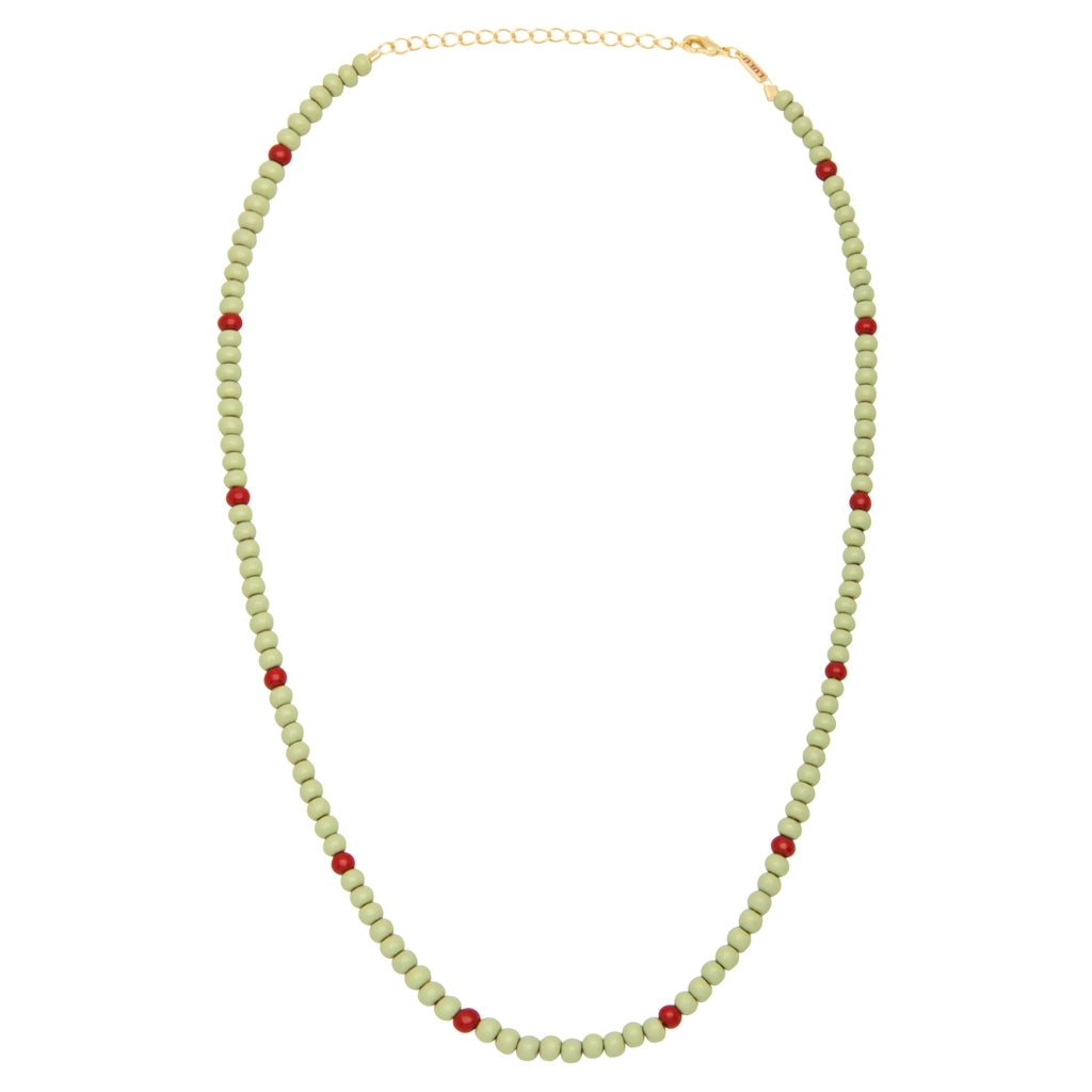LULU Copenhagen Color Ball Halskæde kort Necklaces Silk Light Green/Passion Red