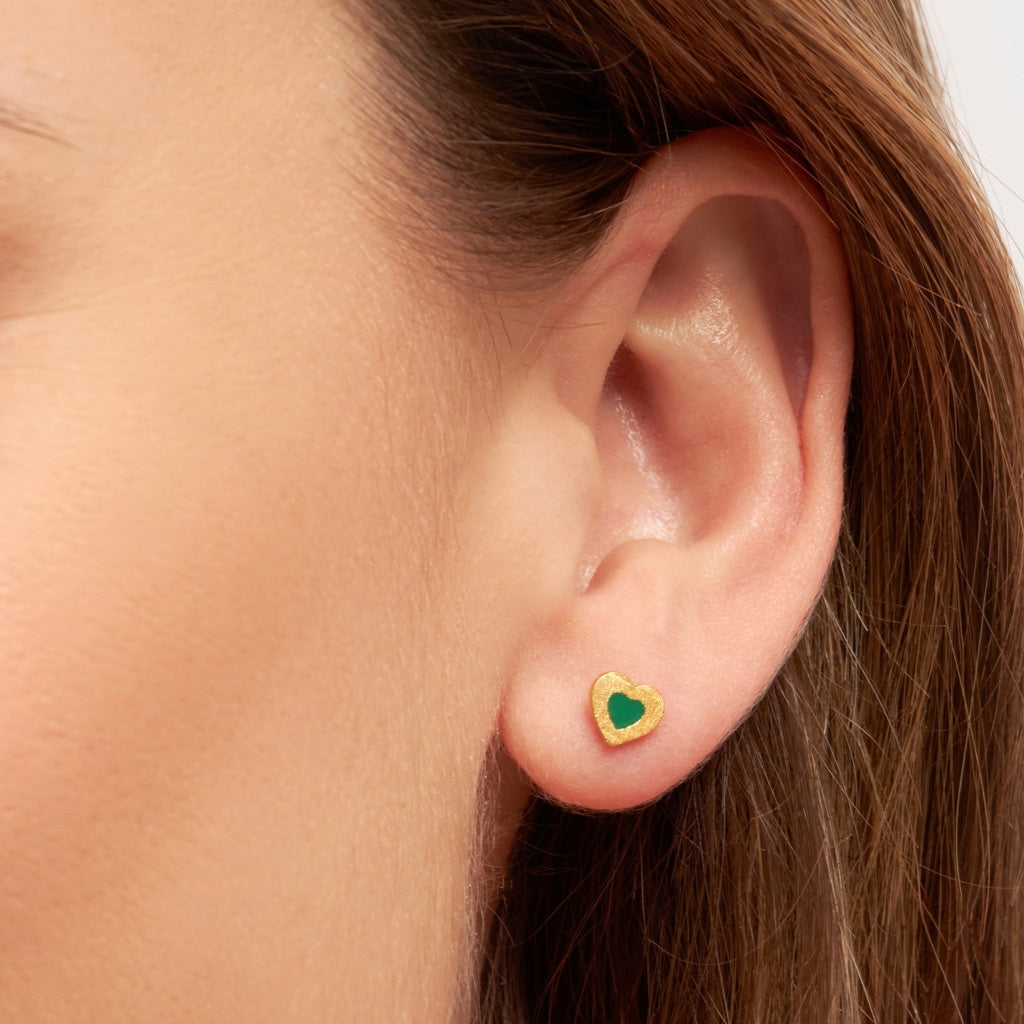 LULU Copenhagen Color Heart ørering 1 stk forgyldt Ear stud, 1 pcs Grøn