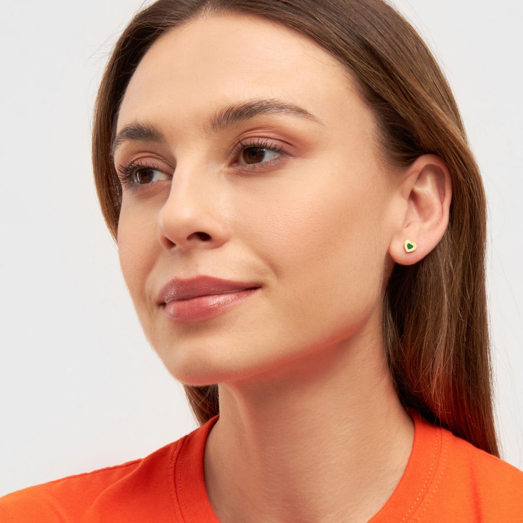 LULU Copenhagen Color Heart ørering 1 stk forgyldt Ear stud, 1 pcs Grøn