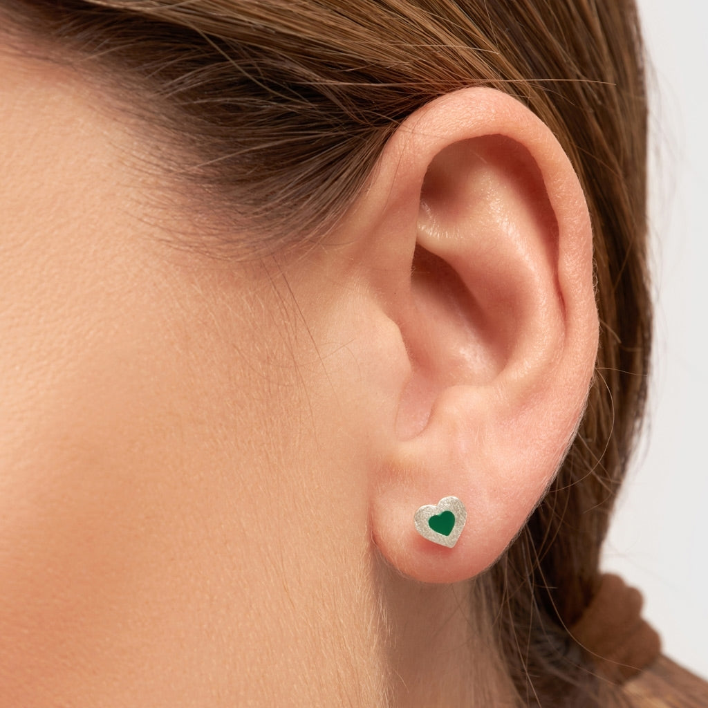 LULU Copenhagen Color Heart ørering 1 stk forsølvet Ear stud, 1 pcs Grøn