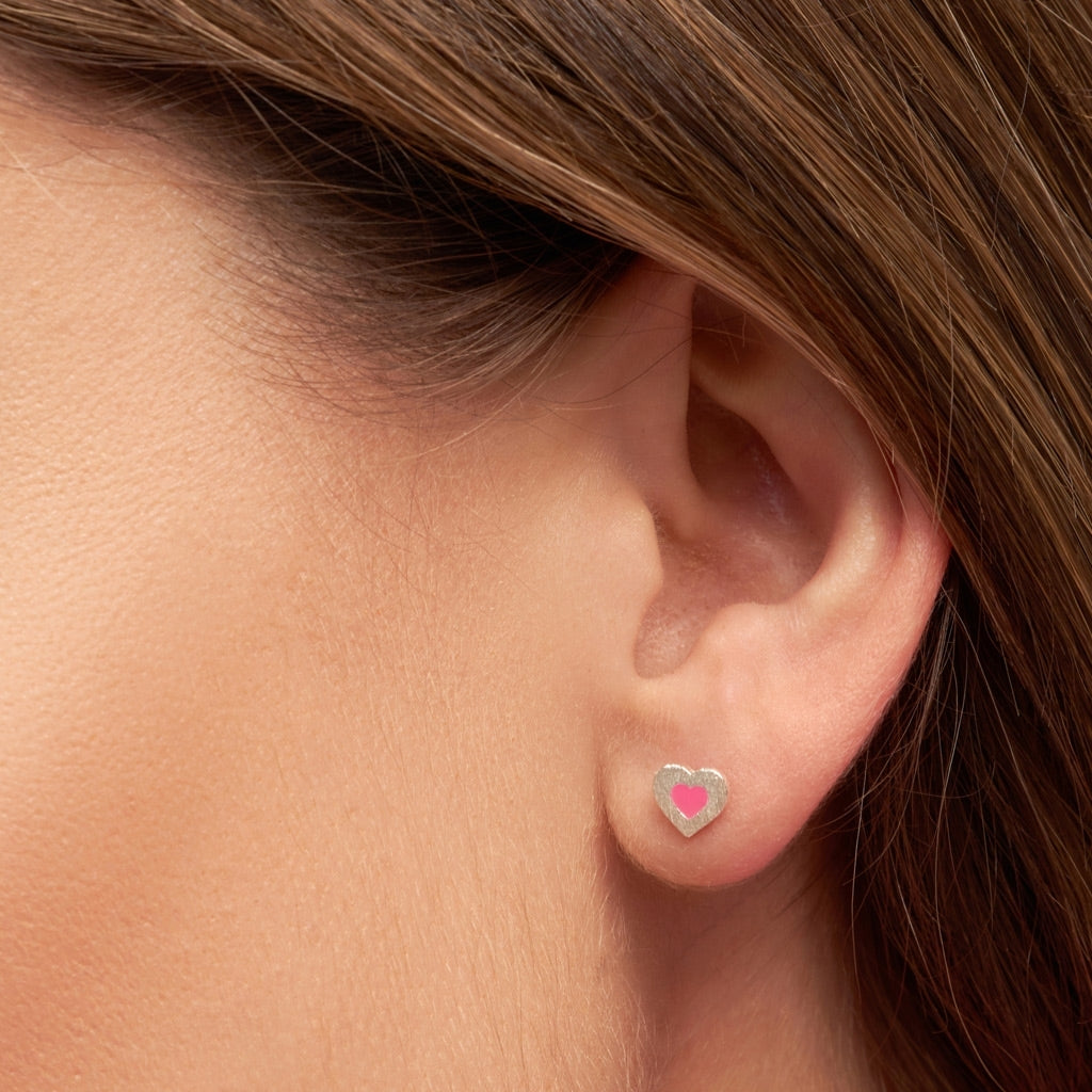 LULU Copenhagen Color Heart ørering 1 stk forsølvet Ear stud, 1 pcs Pink
