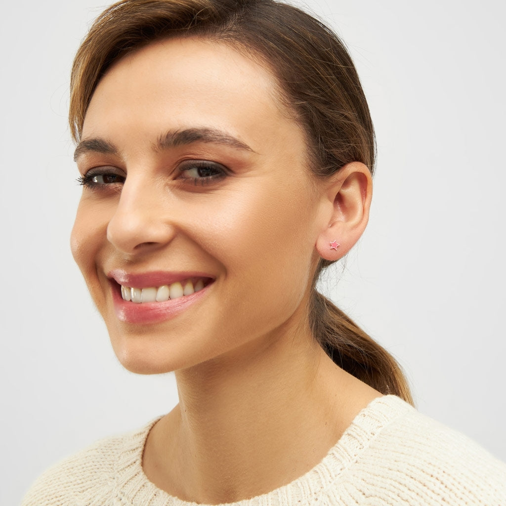 LULU Copenhagen Color Star ørering 1 stk sølv Ear stud, 1 pcs Pink