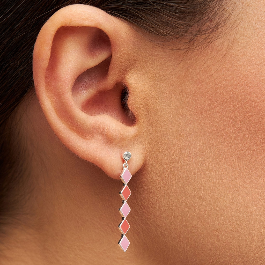 LULU Copenhagen Confetti Long ørering 1 stk forsølvet Ear stud, 1 pcs Orange Coral - Light Pink