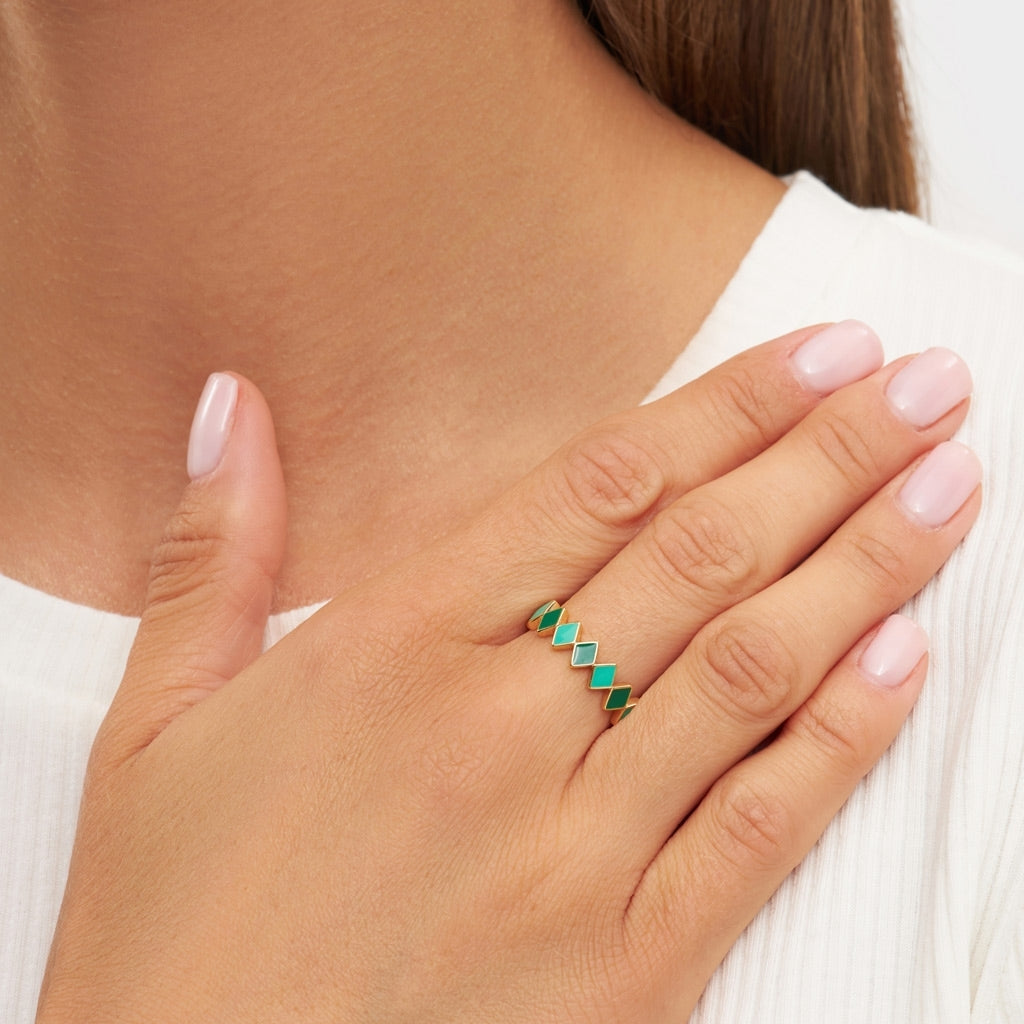 LULU Copenhagen Confetti Ring forgyldt Rings Grøn