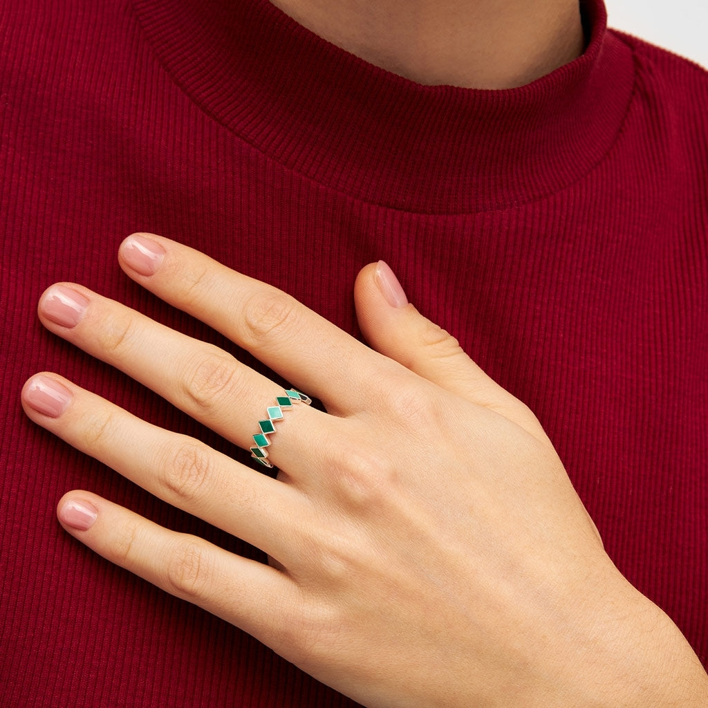 LULU Copenhagen Confetti Ring Sølv Rings Grøn