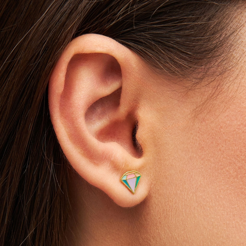 LULU Copenhagen Diamond Cut Large ørering 1 stk forgyldt Ear stud, 1 pcs Multifarvet