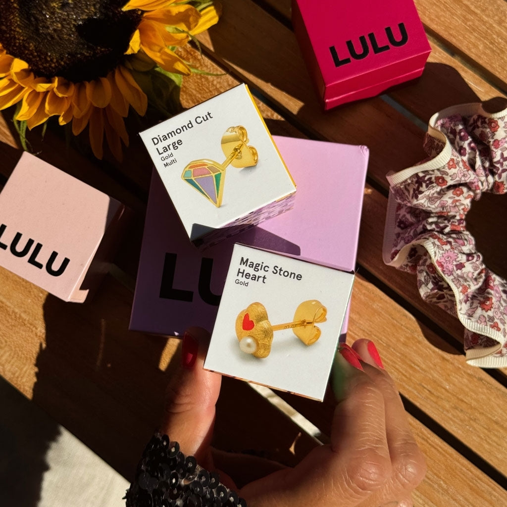 LULU Copenhagen Diamond Cut Large ørering 1 stk forgyldt Ear stud, 1 pcs Multifarvet