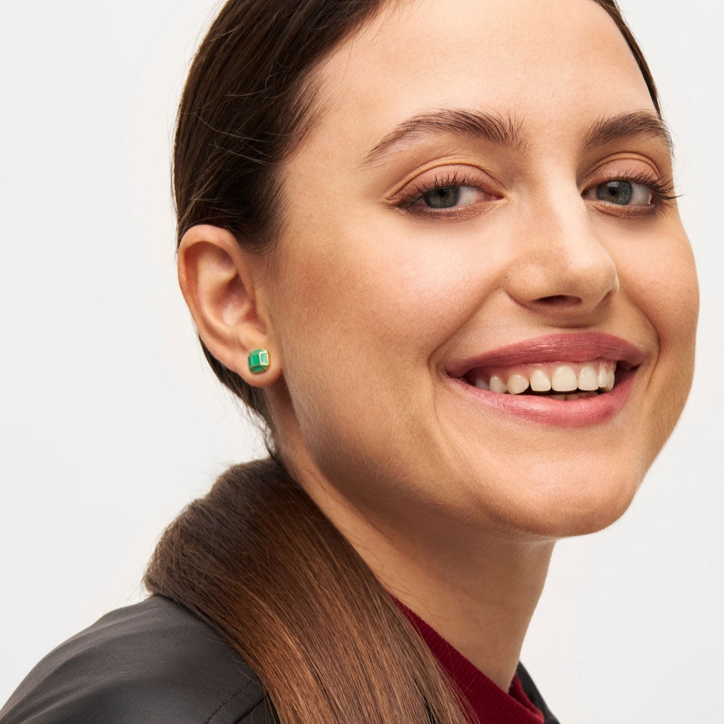 LULU Copenhagen Diamond Large ørering 1 stk forgyldt Ear stud, 1 pcs Lysegrøn