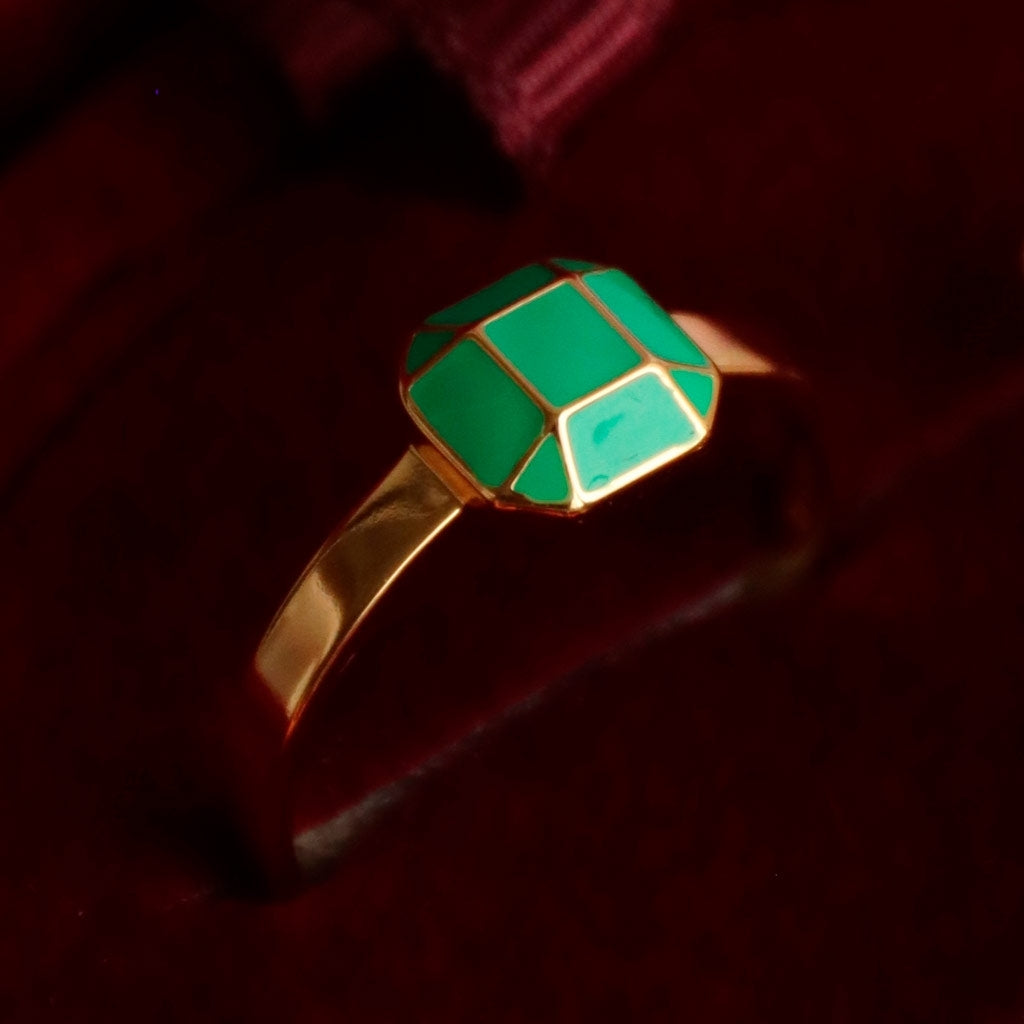 LULU Copenhagen Diamond Ring Large forgyldt Rings Lysegrøn