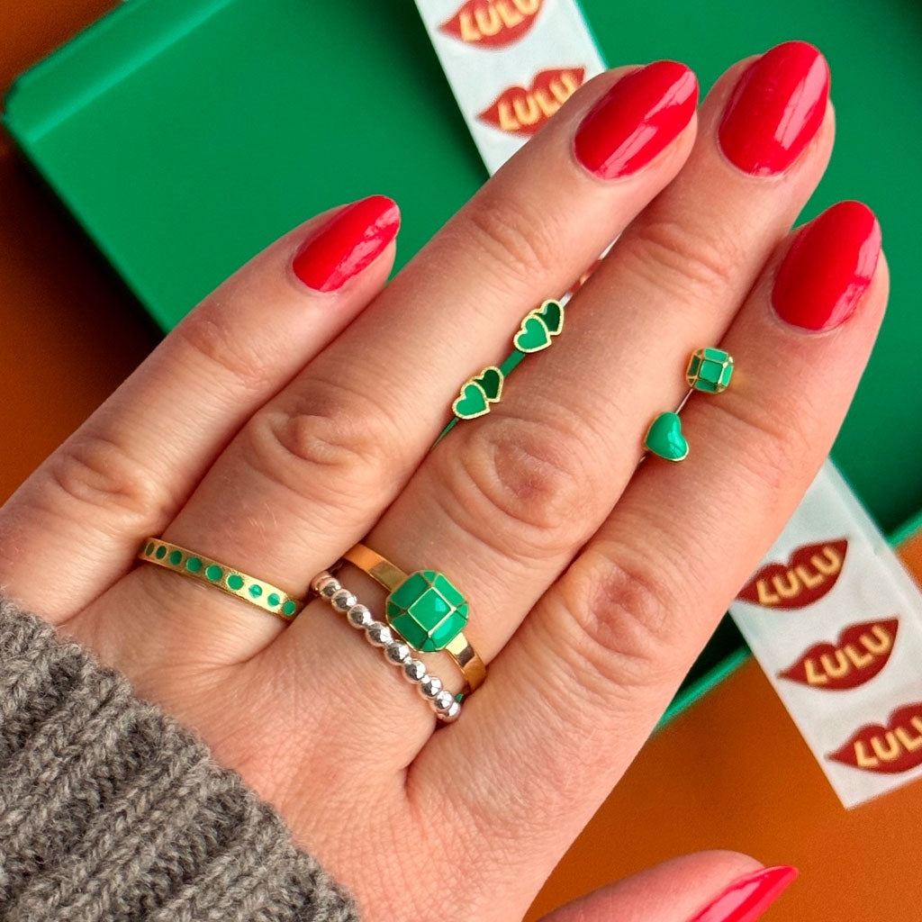 LULU Copenhagen Diamond Ring Large forgyldt Rings Lysegrøn