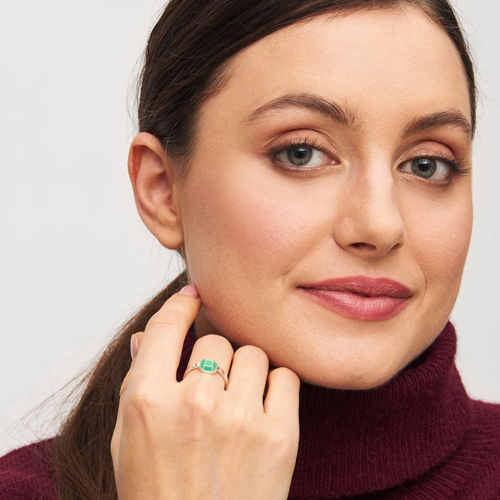 LULU Copenhagen Diamond Ring Large sølv Rings Lysegrøn