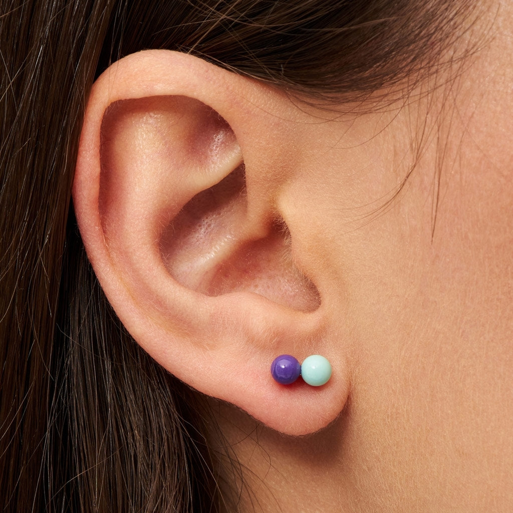 LULU Copenhagen Double Color Ball ørering 1 stk Ear stud, 1 pcs Deep Purple - Mint