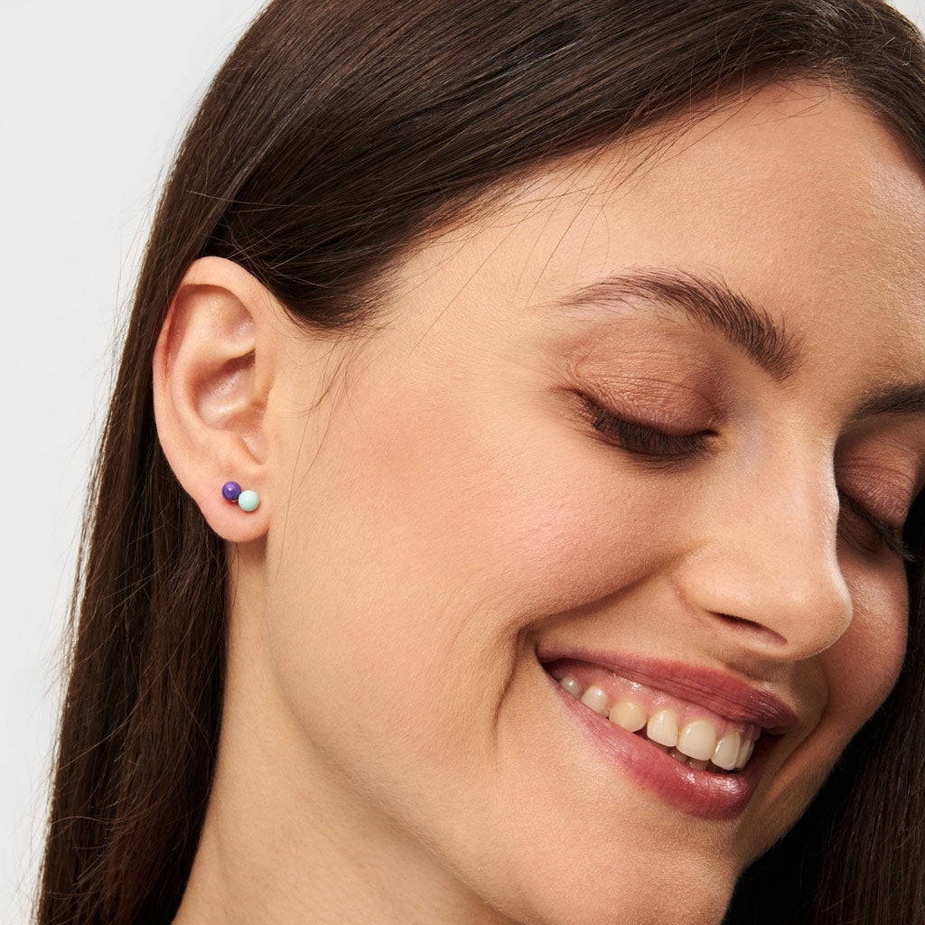 LULU Copenhagen Double Color Ball ørering 1 stk Ear stud, 1 pcs Deep Purple - Mint