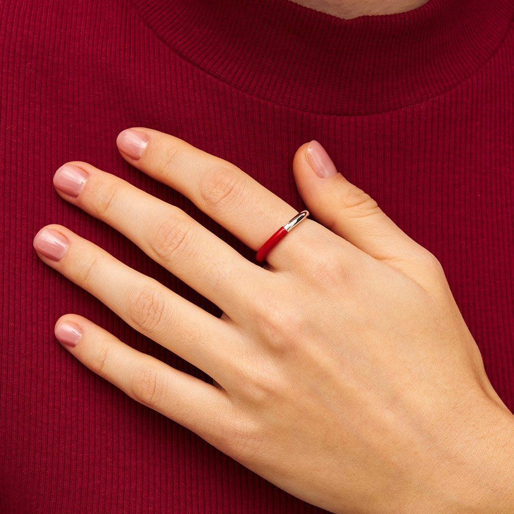 LULU Copenhagen Double Color Ring sølv Rings Silver/Passion Red