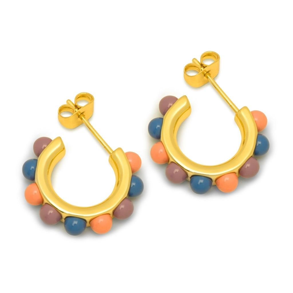LULU Copenhagen Flower Hoops Color Pair forgyldt Hoops Burnt Coral/Blue/Purple