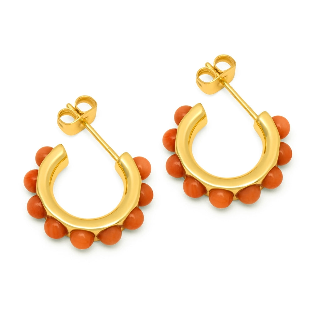 LULU Copenhagen Flower Hoops Stone Par forgyldt Hoops Koral