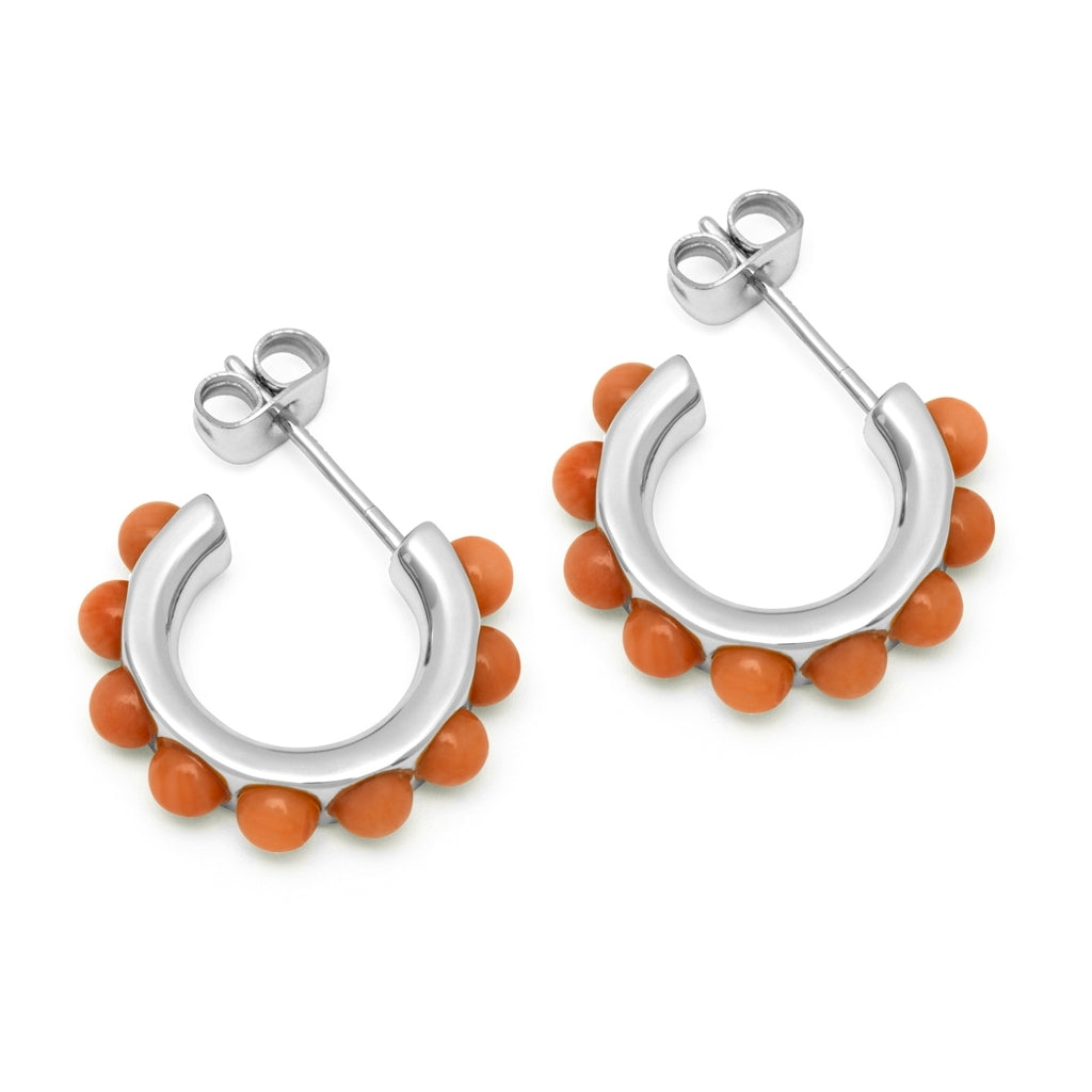 LULU Copenhagen Flower Hoops Stone Par forsølvet Hoops Koral