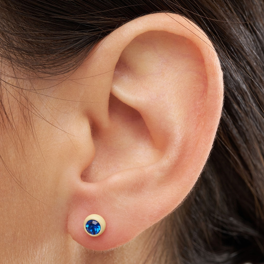 LULU Copenhagen Gala Crystal Round ørering 1 stk Ear stud, 1 pcs Sapphire/Soft Yellow
