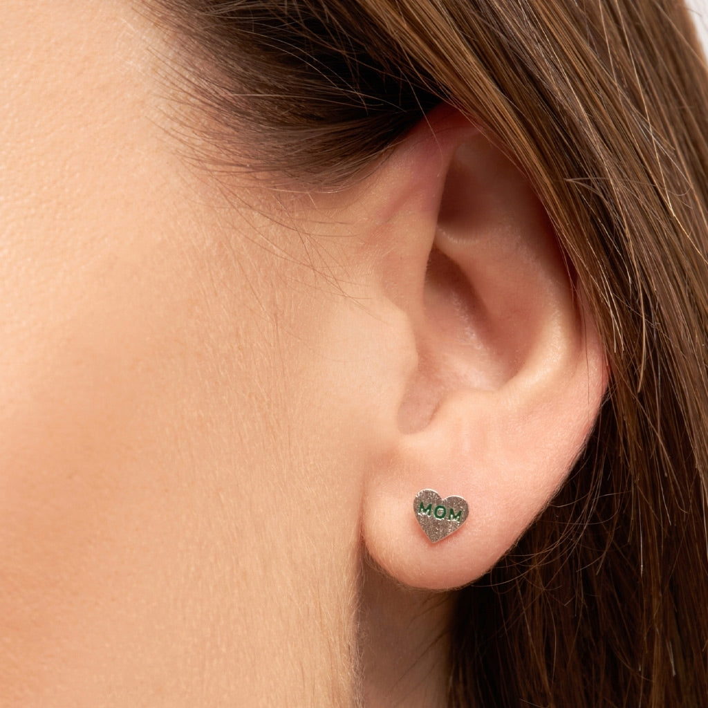 LULU Copenhagen Heart Mom ørering 1 stk forsølvet Ear stud, 1 pcs Grøn