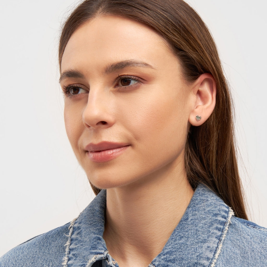 LULU Copenhagen Heart Mom ørering 1 stk forsølvet Ear stud, 1 pcs Grøn