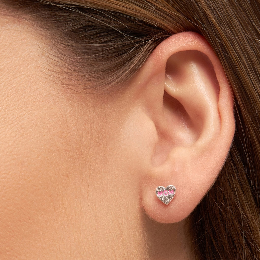 LULU Copenhagen Heart Mom ørering 1 stk forsølvet Ear stud, 1 pcs Pink
