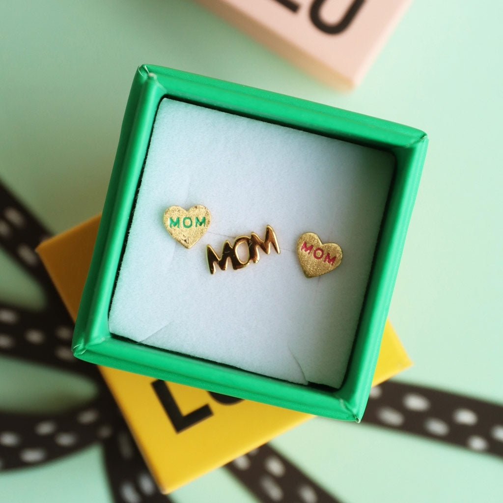 LULU Copenhagen Heart Mom ørering 1 stk forgyldt Ear stud, 1 pcs Pink