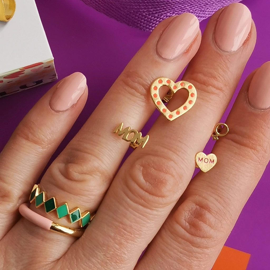 LULU Copenhagen Heart Mom ørering 1 stk forgyldt Ear stud, 1 pcs Pink