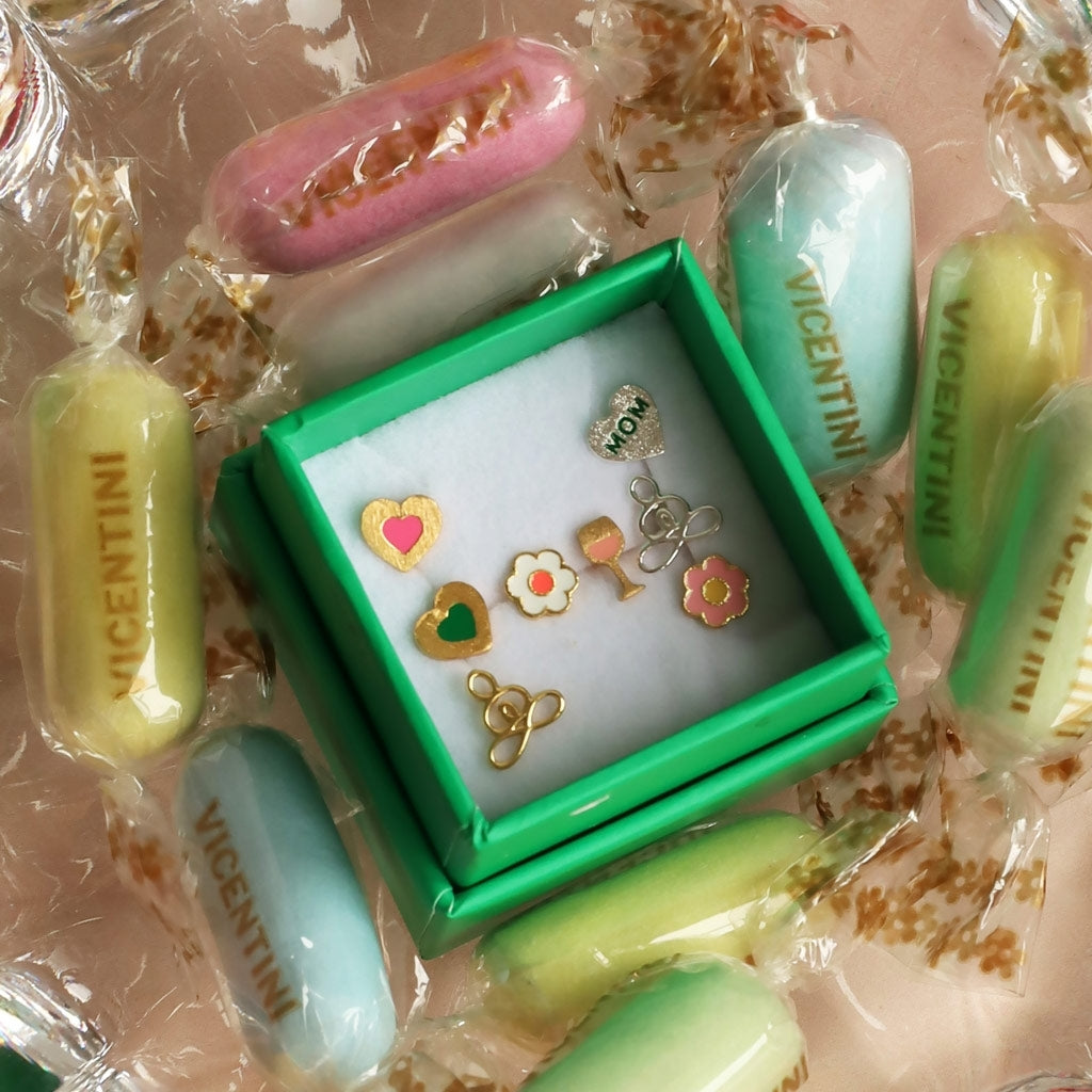 LULU Copenhagen Heart Mom ørering 1 stk forsølvet Ear stud, 1 pcs Grøn