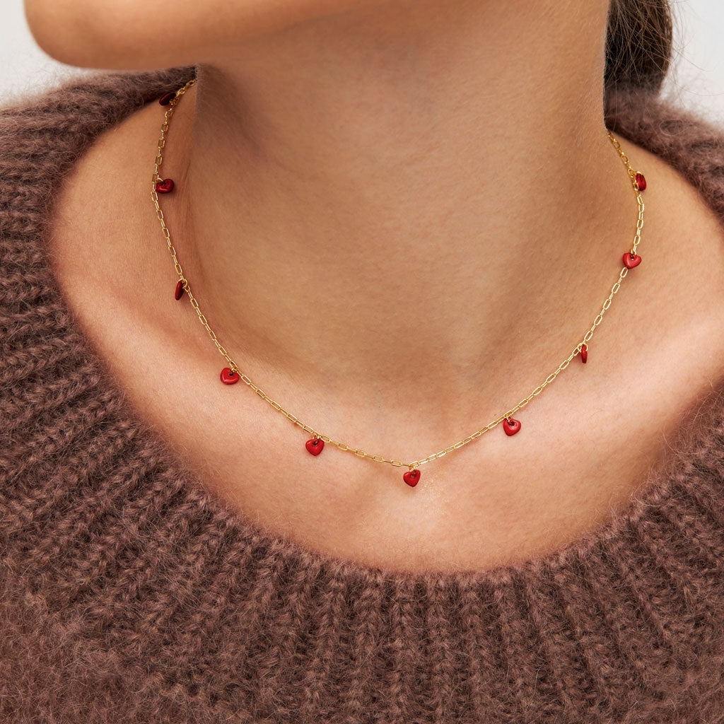 LULU Copenhagen Love U Halskæde forgyldt Necklaces Passion Red